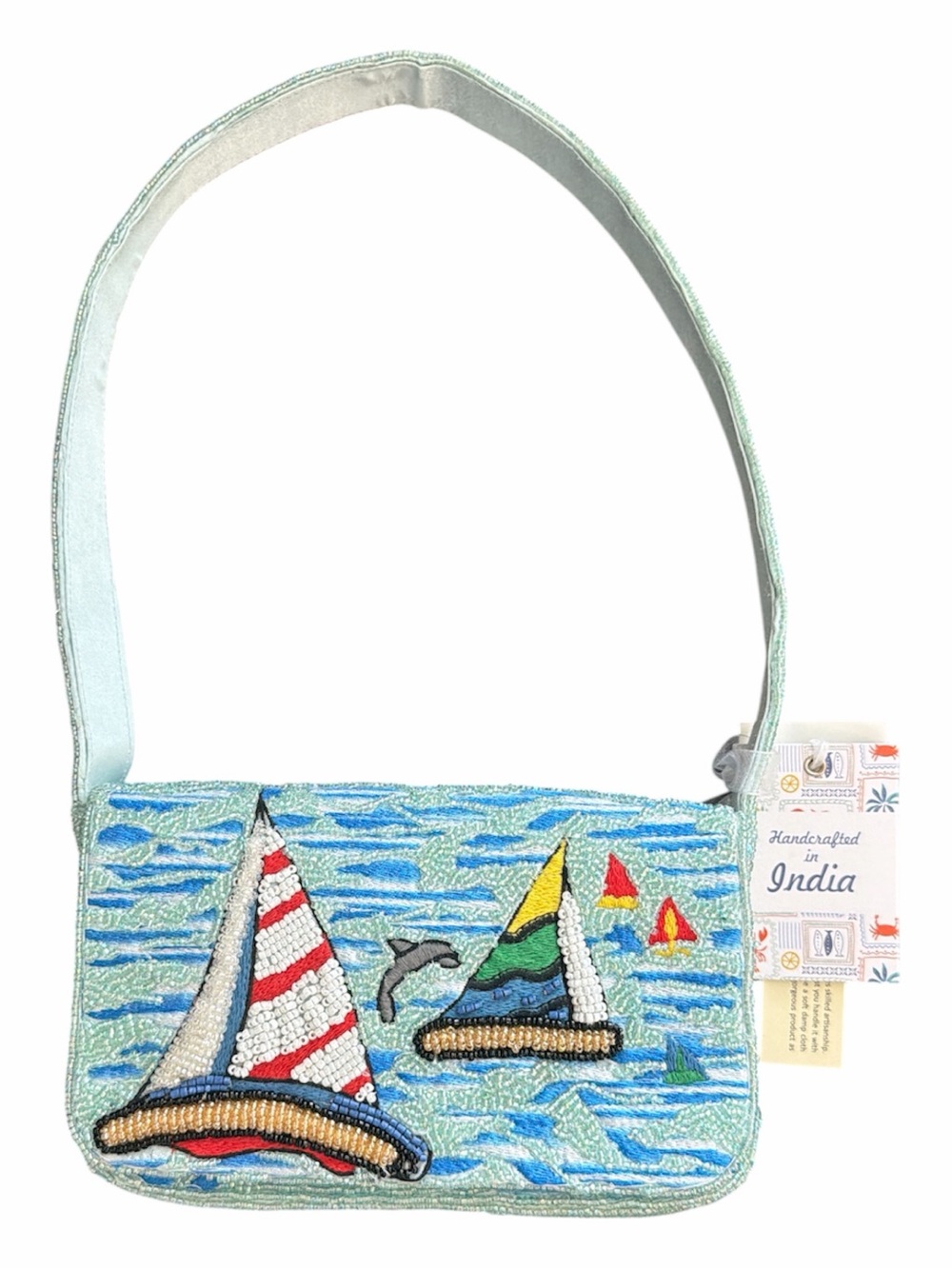 Sailboat Dolphin  Beaded Bag Purse Coastal  Made in India  NWT Made In India